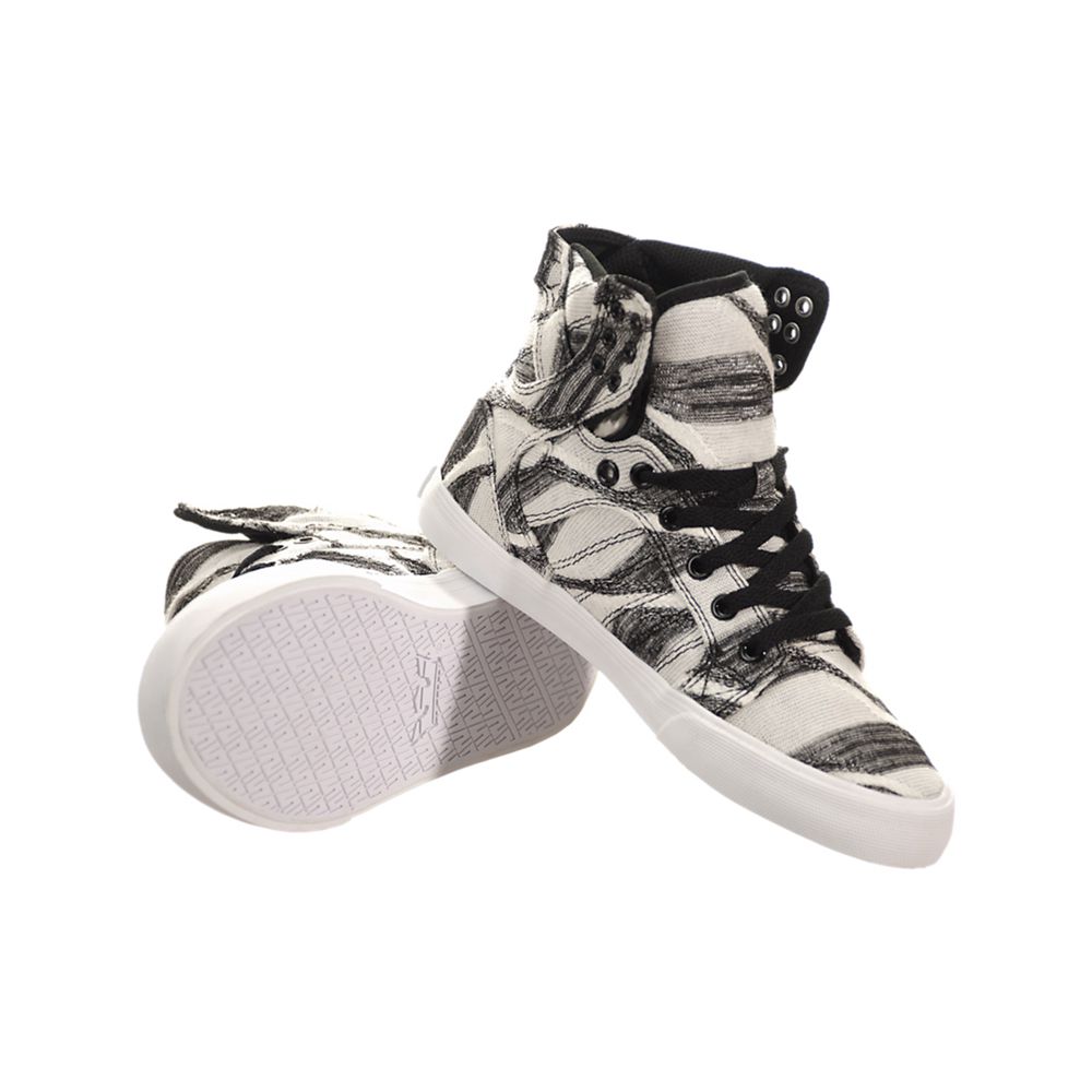 Baskets Montantes Supra SkyTop Blanche Grise White/Print-White Femme | MYV-12959005